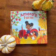 Book cover illustration with girl riding a red tractor